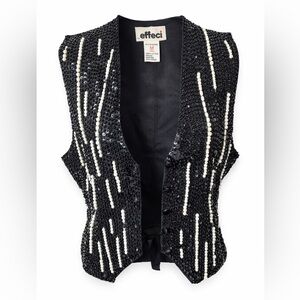 Vintage Effeci Beaded Sequin Vest Pearl Black Whimsigoth Glam Party Y2K